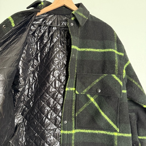 Zara Green Plaid Insulated Quilted Oversized Jacket - Picture 7 of 9
